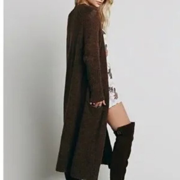 Free People Santa Cruz Alpaca Wool Maxi Brown Cardigan Sweater - Picture 2 of 8